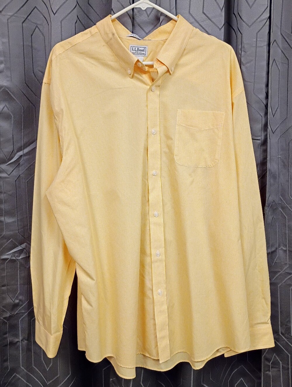 L L Bean Men's Yellow Gingham Long Sleeve Button Down Casual Shirt Size XXL